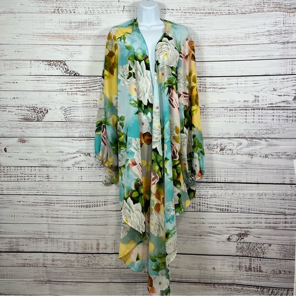 Melissa McCarthy Seven7 Floral Long Sleeve Open Kimono - Picture 1 of 15